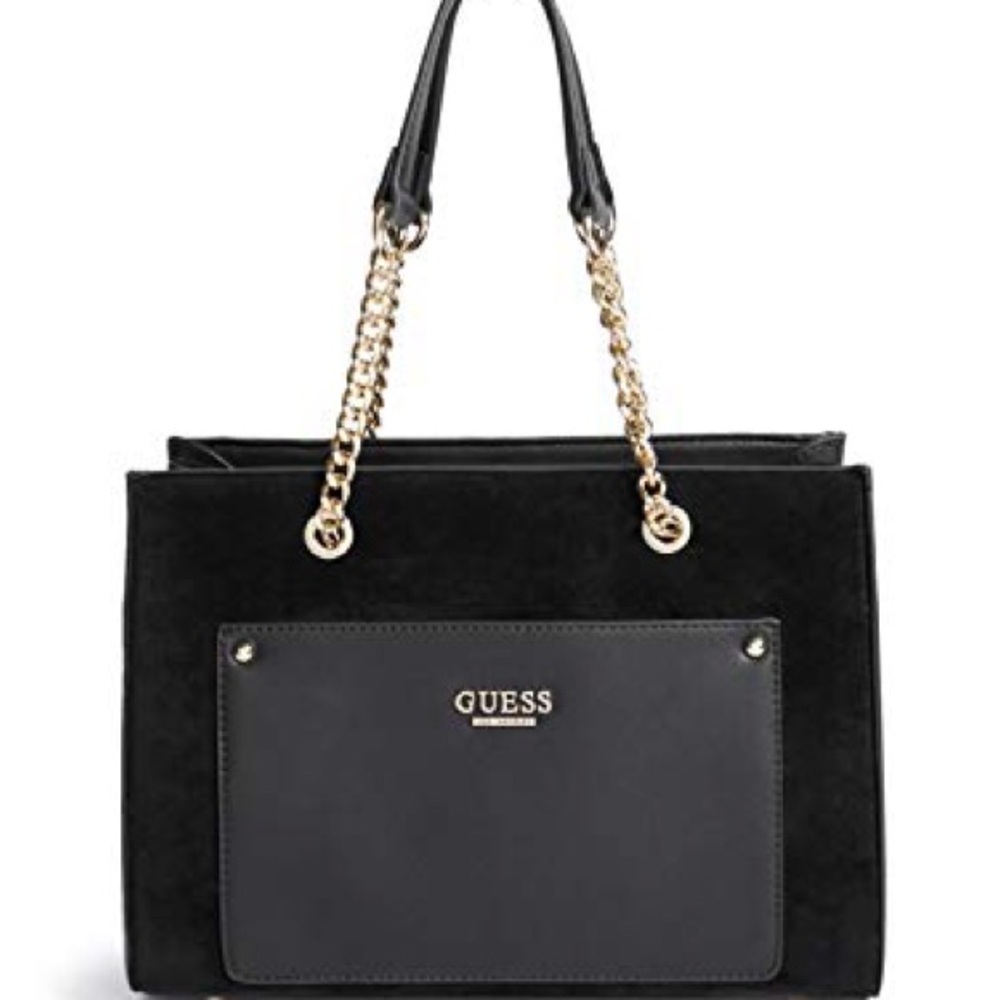 Guess Black Shoulder Bag with Gold Accents